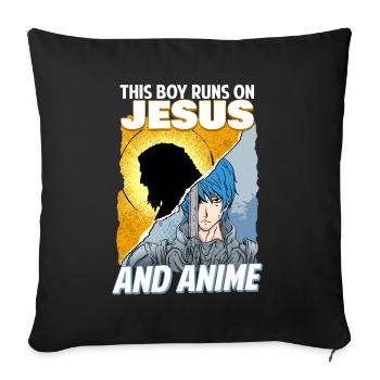 This Boy Runs On Jesus And Anime I Kawaii Otaku - Sofa pillowcase 17,3'' x 17,3'' (45 x 45 cm) - black - Front