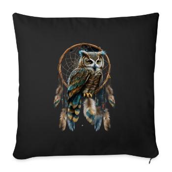 Eule Traumfänger Vogel Federn - Sofakissenbezug 45 x 45 cm - Schwarz - Vorne