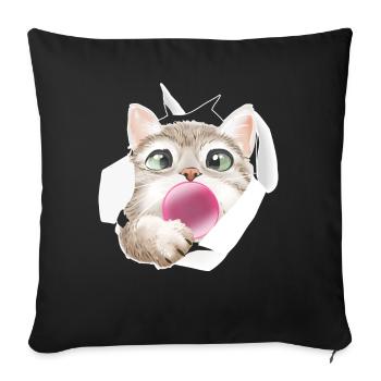 Chat Gomme à mâcher Mignon Félin - Housse de coussin décorative 45 x 45 cm - noir - Devant