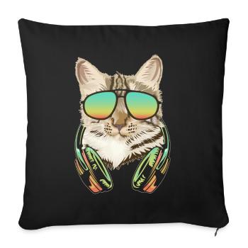 DJ Cat Headphone Kitten Music Producer - Sofa pillowcase 17,3'' x 17,3'' (45 x 45 cm) - black - Front