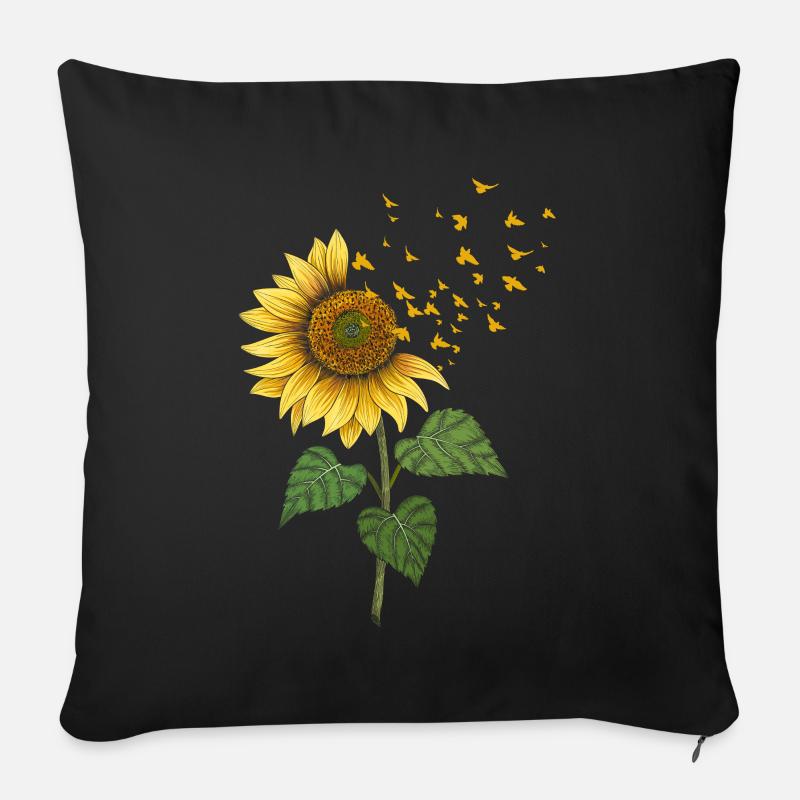 Sonnenblumen Vögel Niedlich Floral - Sofakissenbezug 45 x 45 cm - Schwarz
