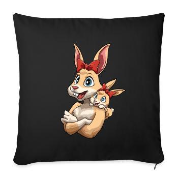 Hase Häsin mit Hasen Kind für Mutti - Sofakissenbezug 45 x 45 cm - Schwarz - Vorne