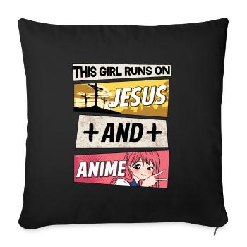 JUST A GIRL WHO RUNS JESUS AND ANIME - Sofa pillowcase 17,3'' x 17,3'' (45 x 45 cm) - black - Front
