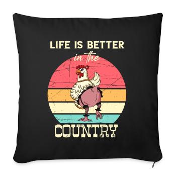 La vie est meilleure à la campagne I Poulets drôle - Housse de coussin décorative 45 x 45 cm - noir - Devant