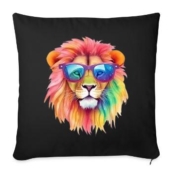 Colorful cool lion with sunglasses - Sofa pillowcase 17,3'' x 17,3'' (45 x 45 cm) - black - Front