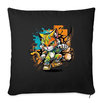Streetstyle Katze Graffiti Kunst Streetart - Sofakissenbezug 45 x 45 cm - Schwarz - Vorne