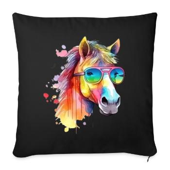 Buntes cooles Pferd mit Sonnenbrille - Sofakissenbezug 45 x 45 cm - Schwarz - Vorne