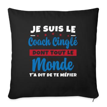 Coach Cinglé Humour Coaching Sportif Cadeau - Housse de coussin décorative 45 x 45 cm - noir - Devant