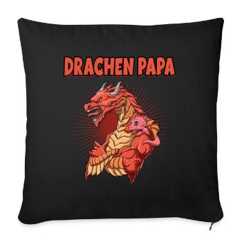 Drachen Papa mit Drachen Kind - Sofakissenbezug 45 x 45 cm - Schwarz - Vorne