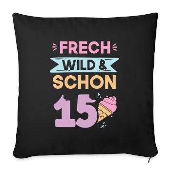 15 Jahre Geburtstag Junge Mädchen Eis essen - Sofakissenbezug 45 x 45 cm - Schwarz - Vorne