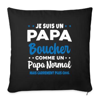 Homme Papa Boucher Humour Cadeau - Housse de coussin décorative 45 x 45 cm - noir - Devant