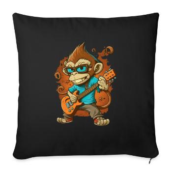 Affe Schimpanse spielt Acousitc Rock Gitarre - Sofakissenbezug 45 x 45 cm - Schwarz - Vorne