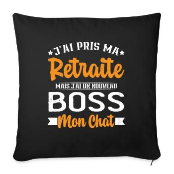 J'ai Un Nouveau Boss Mon chat Humour Cadeau - Housse de coussin décorative 45 x 45 cm - noir - Devant
