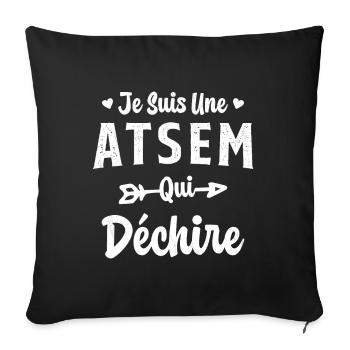 Je suis une ATSEM qui déchire Idée Cadeau Atsem - Housse de coussin décorative 45 x 45 cm - noir - Devant