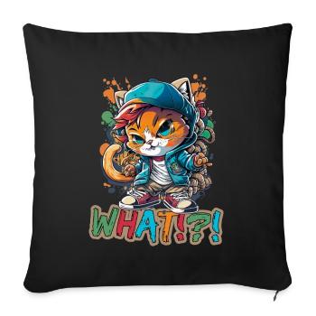 Streetstyle Katze Graffiti What Streetart - Sofakissenbezug 45 x 45 cm - Schwarz - Vorne