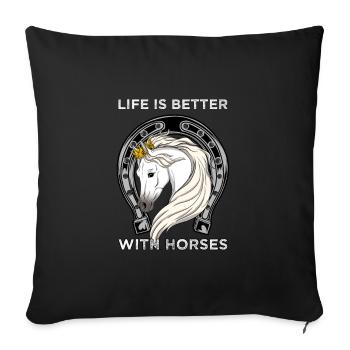 CROWNEDHORSE2LIFEISBETTERWITHHORSE - Sofakissenbezug 45 x 45 cm - Schwarz - Vorne