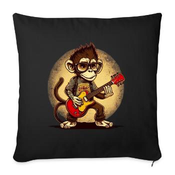 Affe Schimpanse spielt Acousitc Rock Gitarre - Sofakissenbezug 45 x 45 cm - Schwarz - Vorne