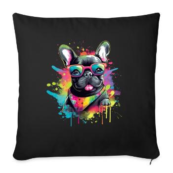 Französische Bulldogge Hund Mops - Sofakissenbezug 45 x 45 cm - Schwarz - Vorne