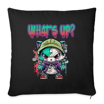 Streetstyle Katze Graffiti What Up Streetart - Sofakissenbezug 45 x 45 cm - Schwarz - Vorne