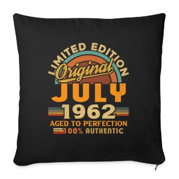 Born: July 1962, Birthday: July 1962 - Sofa pillowcase 17,3'' x 17,3'' (45 x 45 cm) - black - Front