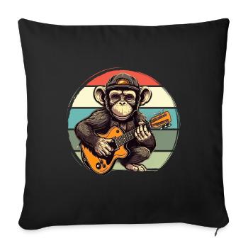 Affe Schimpanse spielt Acousitc Rock Gitarre - Sofakissenbezug 45 x 45 cm - Schwarz - Vorne