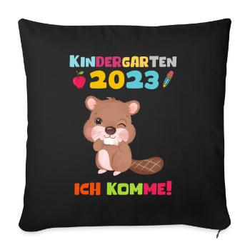 Kindergarten 2023 Ich Komme Mädchen Kita Geschenk - Sofakissenbezug 45 x 45 cm - Schwarz - Vorne
