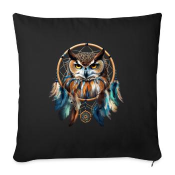 Eule Traumfänger Vogel Federn - Sofakissenbezug 45 x 45 cm - Schwarz - Vorne