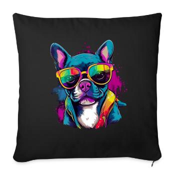 Französische Bulldogge Hund Mops - Sofakissenbezug 45 x 45 cm - Schwarz - Vorne