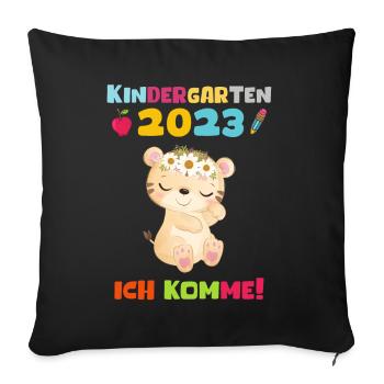 Kindergarten 2023 Ich Komme Mädchen Kita Geschenk - Sofakissenbezug 45 x 45 cm - Schwarz - Vorne