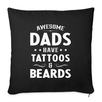 Cadeau Papa Tatoués et Barbus Humour Tatoueurs - Housse de coussin décorative 45 x 45 cm - noir - Devant
