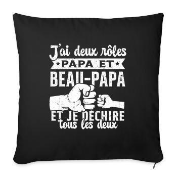 J'ai Deux Titres Papa et Beau Papa Cadeau - Housse de coussin décorative 45 x 45 cm - noir - Devant