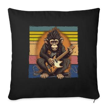 Affe Schimpanse spielt Acousitc Rock Gitarre - Sofakissenbezug 45 x 45 cm - Schwarz - Vorne