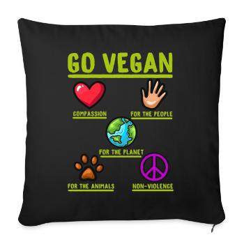Go Vegan Cadeau drôle d’herbivore - Housse de coussin décorative 45 x 45 cm - noir - Devant