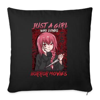 Juste une fille qui aime les films d’horreur Anime Girl - Housse de coussin décorative 45 x 45 cm - noir - Devant