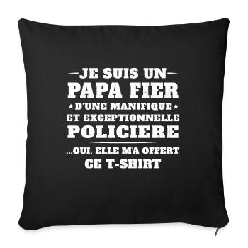 Je suis un Papa Fier d'une magnifique Policière - Housse de coussin décorative 45 x 45 cm - noir - Devant