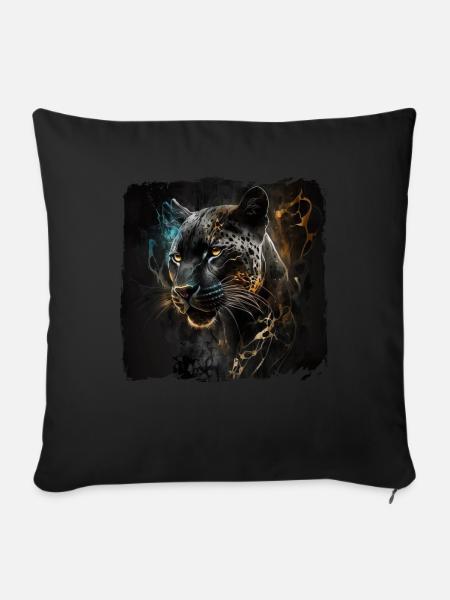 Schwarzer Panther Großkatze - Sofakissenbezug 45 x 45 cm - Schwarz