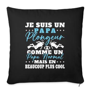 Papa Plongeur Cadeau Humour Fête des Pères Plongée - Housse de coussin décorative 45 x 45 cm - noir - Devant