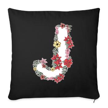 Floral Letter J - Sofa pillowcase 17,3'' x 17,3'' (45 x 45 cm) - black - Front