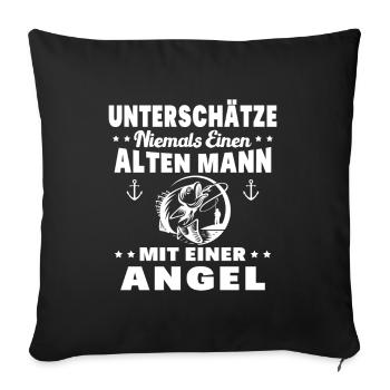 Ein Alter Mann mit Seiner Angelrute Angelgeschen - Sofakissenbezug 45 x 45 cm - Schwarz - Vorne