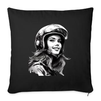 Motorradfahrerin für eine Motorradfahrerin - Sofakissenbezug 45 x 45 cm - Schwarz - Vorne