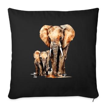 Elefant mit Kind für einen Elefant Liebhaber - Sofakissenbezug 45 x 45 cm - Schwarz - Vorne