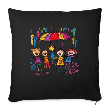 Kinderbild Malen Kinder spielen im Regen - Sofakissenbezug 45 x 45 cm - Schwarz - Vorne