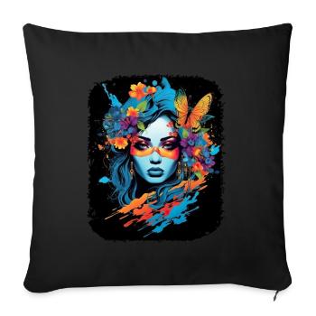 Streetart Kunst Schöne Frau Schmetterling - Sofakissenbezug 45 x 45 cm - Schwarz - Vorne