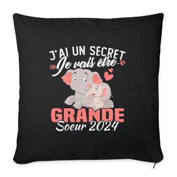 J'ai un secret Je Vais Être Grande Soeur 2024 - Housse de coussin décorative 45 x 45 cm - noir - Devant