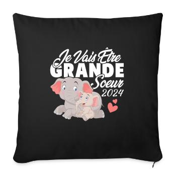 Je Vais Être Grande Sœur 2024 Annonce Grossesse - Housse de coussin décorative 45 x 45 cm - noir - Devant