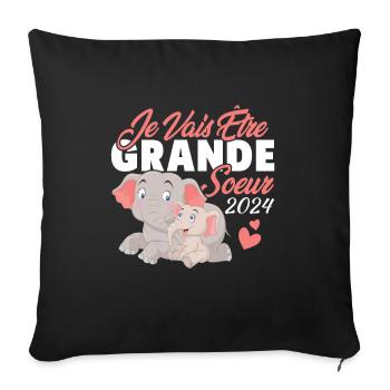 Je Vais Être Grande Sœur 2024, Annonce Grossesse - Housse de coussin décorative 45 x 45 cm - noir - Devant