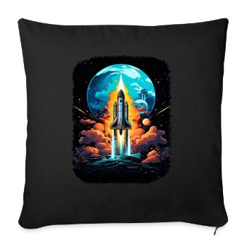 Space Weltraum Raumschiff Start Abheben Lift Off - Sofakissenbezug 45 x 45 cm - Schwarz - Vorne