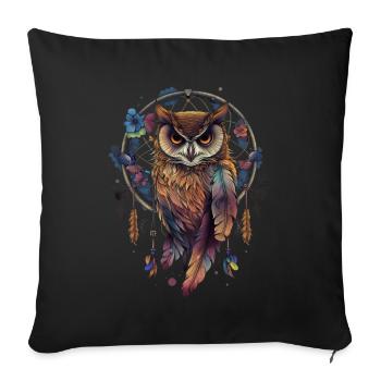 Eule Traumfänger Vogel Federn - Sofakissenbezug 45 x 45 cm - Schwarz - Vorne