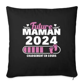 Future maman 2024 chargement en cours - Housse de coussin décorative 45 x 45 cm - noir - Devant