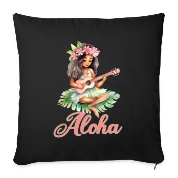 Urlaub Polynesier Strand Ukulele - Sofakissenbezug 45 x 45 cm - Schwarz - Vorne